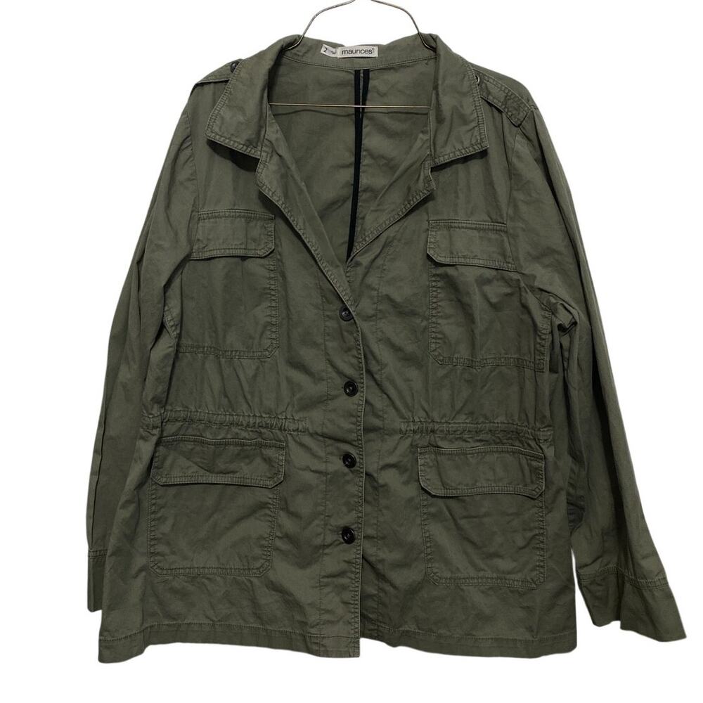Maurices Women's Utility Jacket Size 2 (2X) Army Green Gather Waist Pockets